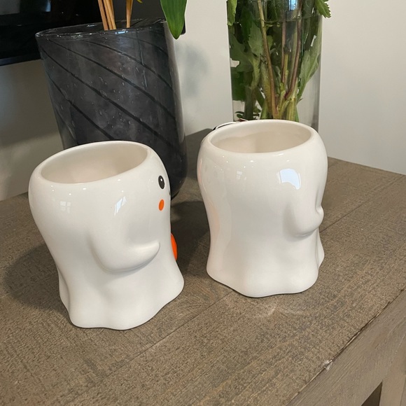 LANG WHITE CERAMIC GHOST MUGS W/ORANGE PUMPKINS 2023 - Picture 2 of 7